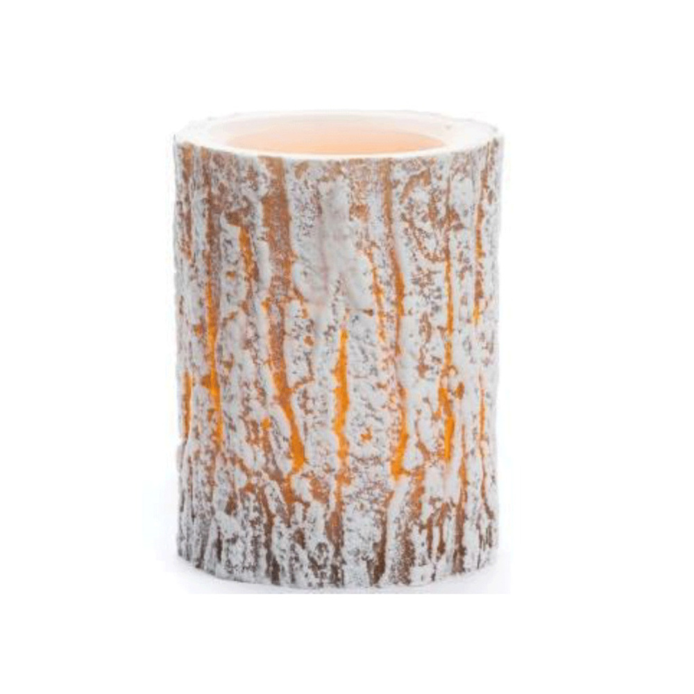 NWT- Inglow 4" Flameless LED Wax Pillar, "Snow Covered Bark"